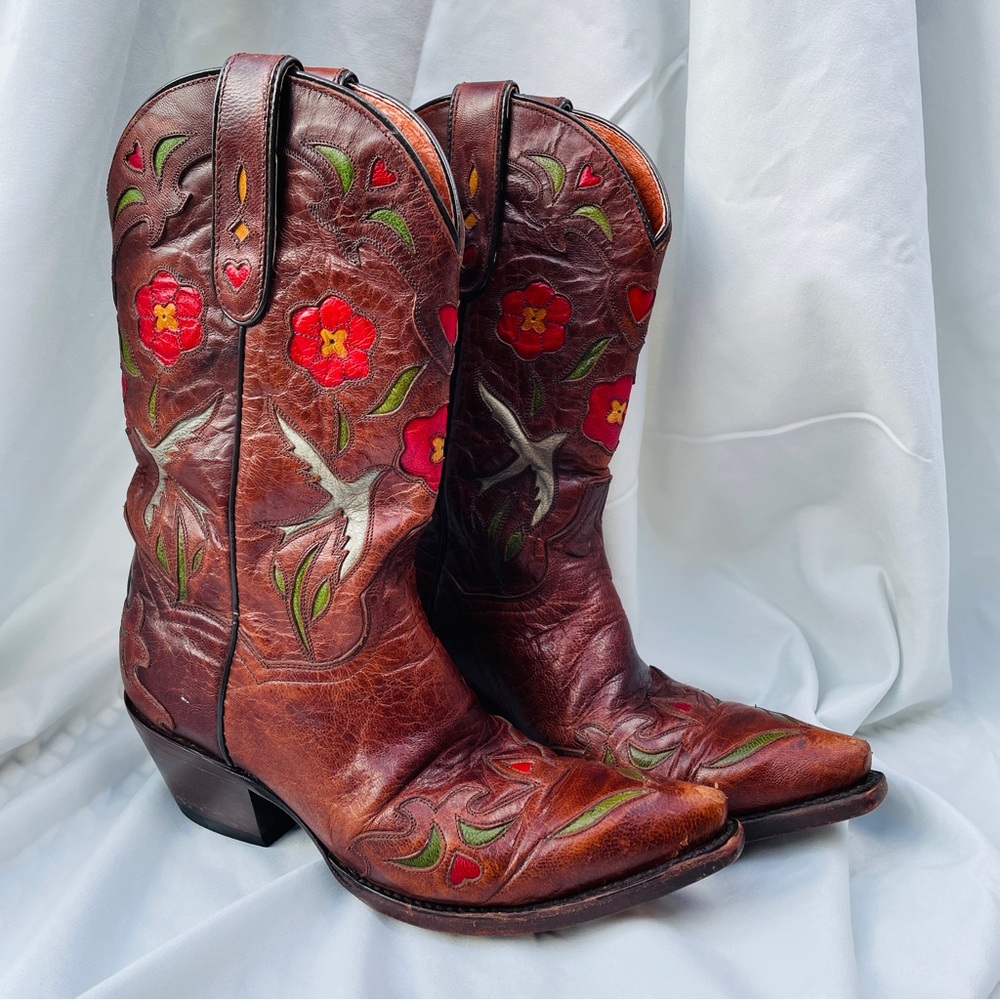 Dreamy Dan Post Floral Bluebird Embroidered Western Boots